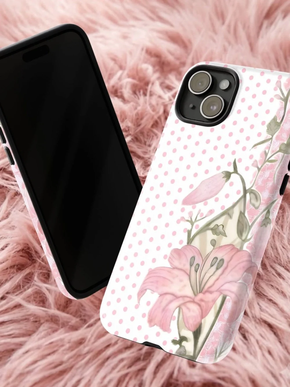 Pink Floral Polka Dot Phone Case - Compatible Cell Phone Accessory